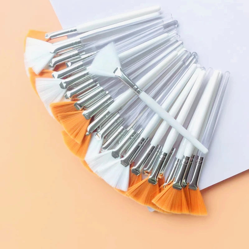 Fan Shape Makeup Brushes Set (10/20/50pcs) – Multifunctional Foundation, Facial Mask, and Essential Oil Brushes for Women
