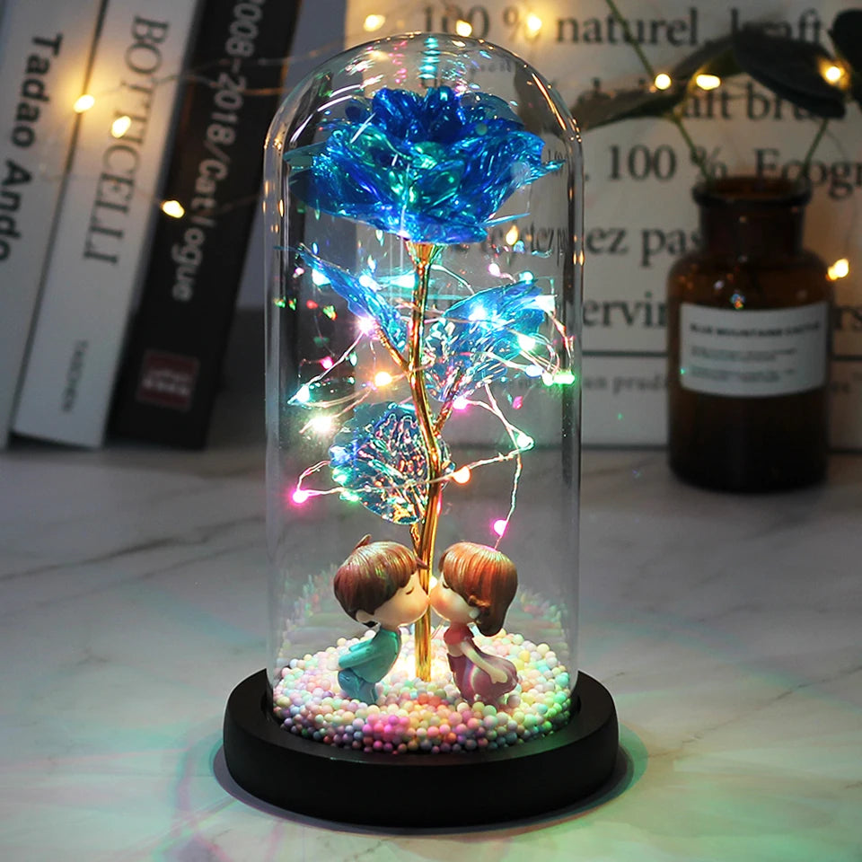 Hot LED Enchanted Galaxy Rose Eternal Beauty And The Beast Rose With Fairy Lights In Dome For Christmas Valentine's Day Gift