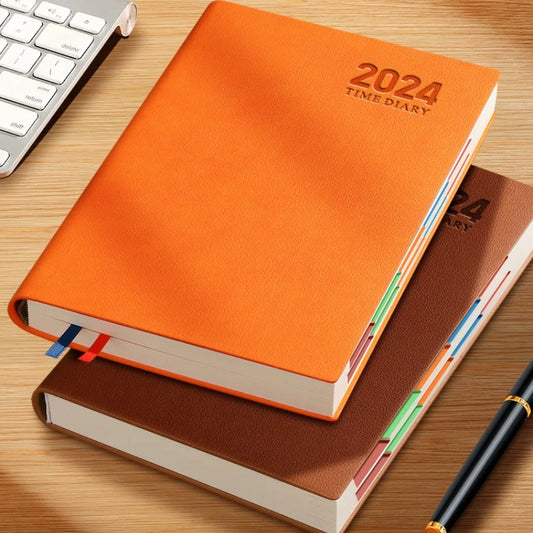 2025 Daily Planners A5 English Thicken 400 Page Schedule Notebook PU Leather Colorful Month Index Agenda Office School Supplies