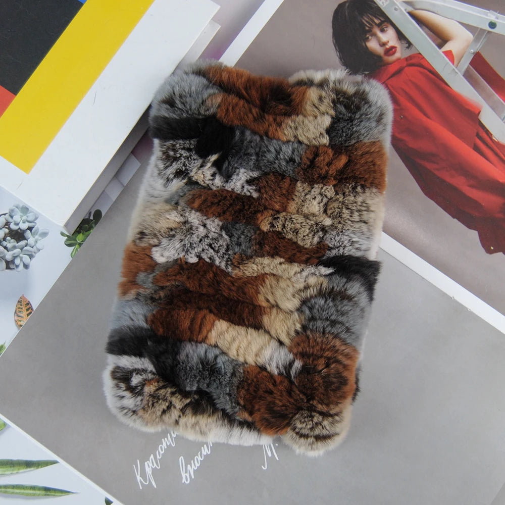 Hot Sale Brand Women Real Rex Rabbit Fur Scarf Girls Warm Soft Knitted Good Elastic Rabbit Fur Headband Natural Fur Ring Scarves