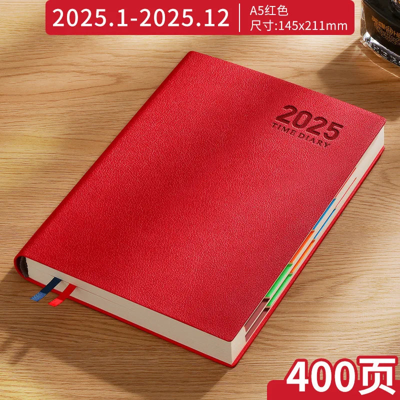 2025 Daily Planners A5 English Thicken 400 Page Schedule Notebook PU Leather Colorful Month Index Agenda Office School Supplies