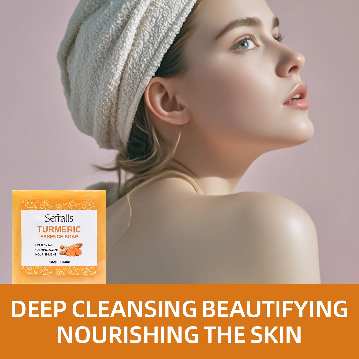 Séfralls Turmeric 3pcs Set (TURMERIC FACIAL CREAM TURMERIC ESSENCE SOAP TURMERIC FACIAL OIL) Plant Extract Cleaning Moisturising