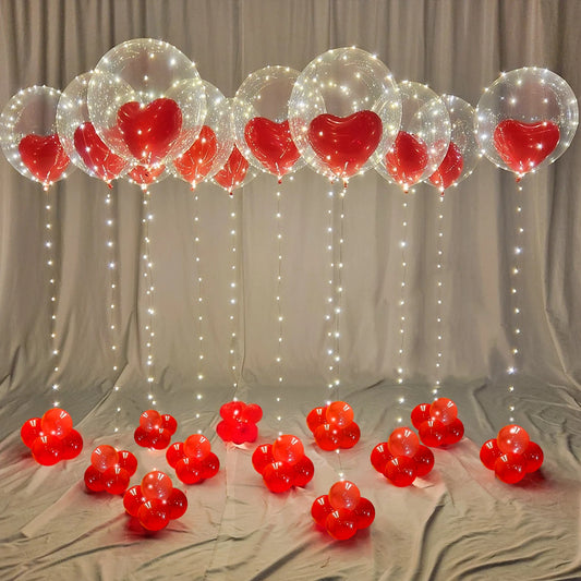 Led Luminous String Lights, Transparent Wave Balloon, Red Heart-Shaped Balloon Suitable for Valentine's Day, Wedding, Confession, Birthday Party, Luminous Party, Bridal Shower, Christmas, Halloween, Party Decorations
