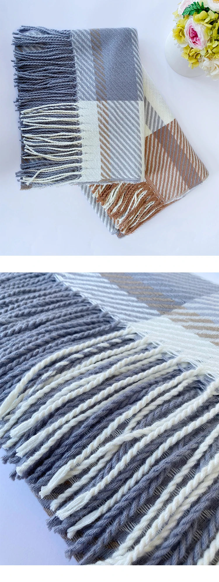 New 2025 Women Scarf Autumn Winter Vintage Preppy Style Plaid Wrap Scarve Pashmina Mujer Femme Foulard Bufanda Shawl Unisex Men