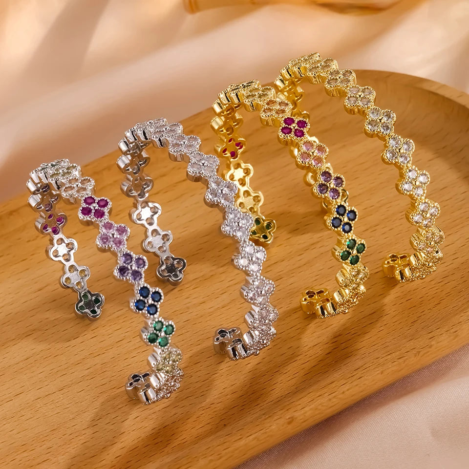 Yupsk Luxury Brass Colorful Random Zircon Flowers Bracelets for Women Exquisite Dopamine Buling CZ Jewelry Gifts