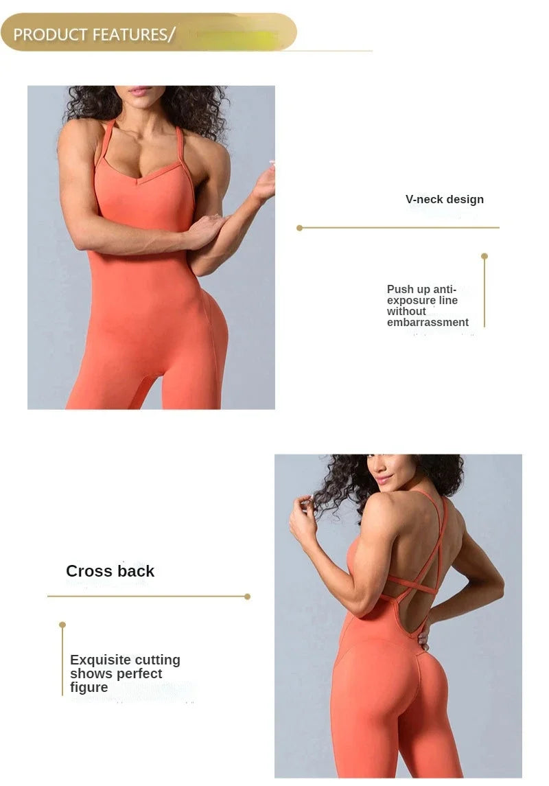 Seamless Yoga Jumpsuits Sports Fitness Backless Hip-lifting Running Jumpsuits Training Dance Dress Gym Workout Clothes for Women