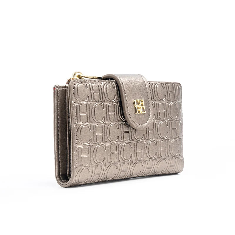 CH Pure Colour Letter Printed Style Women's Card Wallet Premium Simple Design Women's Wallet Fashion Women's Short Wallet