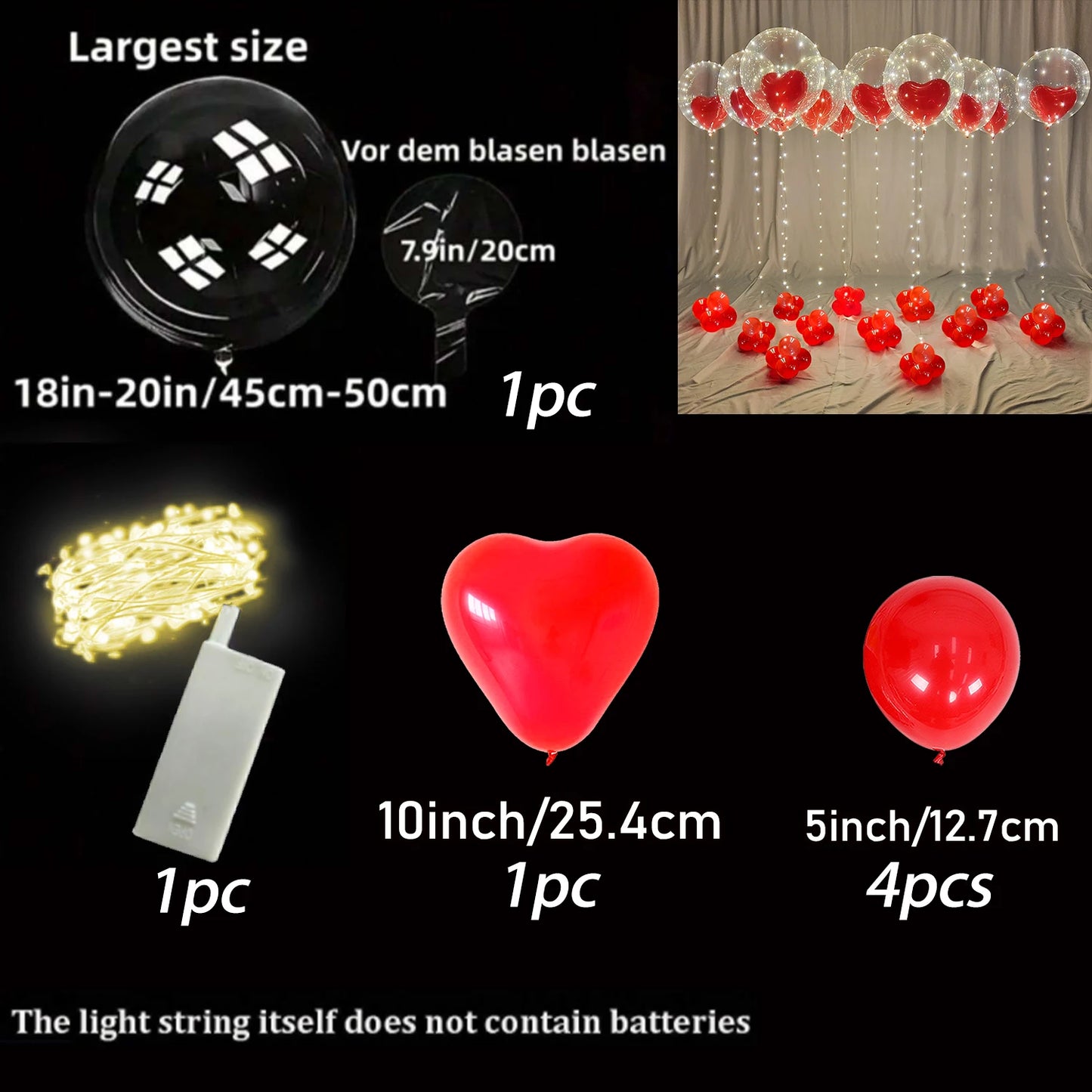 Led Luminous String Lights, Transparent Wave Balloon, Red Heart-Shaped Balloon Suitable for Valentine's Day, Wedding, Confession, Birthday Party, Luminous Party, Bridal Shower, Christmas, Halloween, Party Decorations