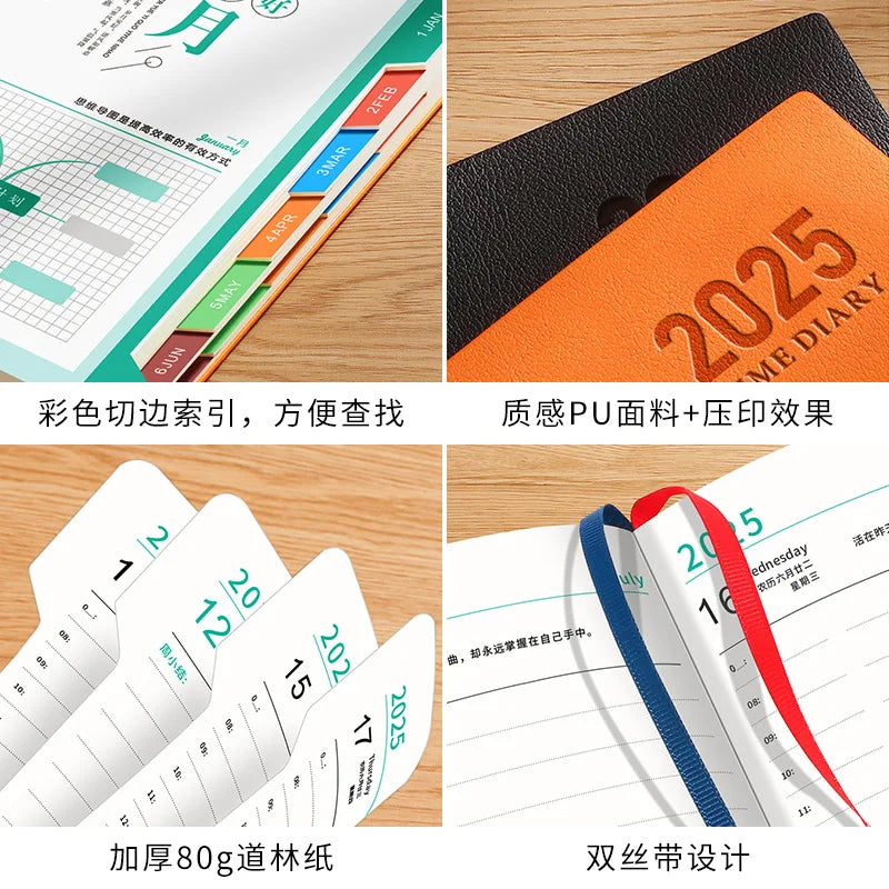2025 Daily Planners A5 English Thicken 400 Page Schedule Notebook PU Leather Colorful Month Index Agenda Office School Supplies