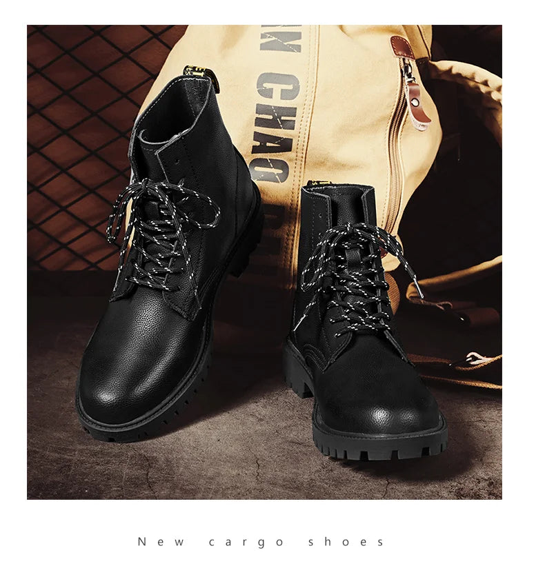 New Arrivals Brown Ankle Boots For Women Big Size 37-47 Lace-Up High Top Shoes Men's Boots Comfortable Flat Leather Boots Male