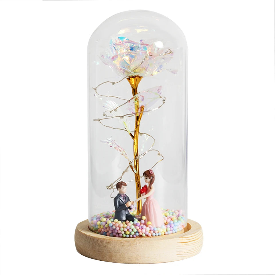 Hot LED Enchanted Galaxy Rose Eternal Beauty And The Beast Rose With Fairy Lights In Dome For Christmas Valentine's Day Gift
