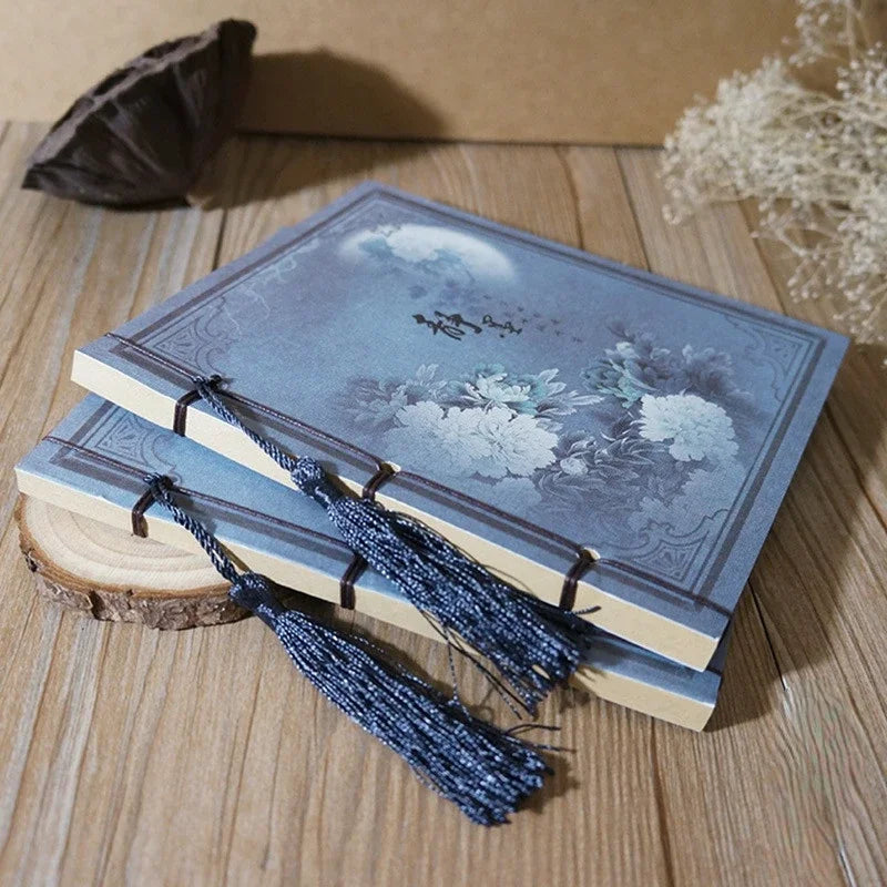 Chinese Style Blue Rose Color Diary Note Book Tassel Stationery Retro Flower Sketchbook Journal Empty Notebook Chinoiserie
