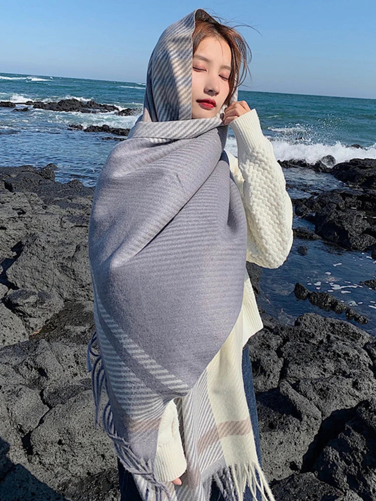 New 2025 Women Scarf Autumn Winter Vintage Preppy Style Plaid Wrap Scarve Pashmina Mujer Femme Foulard Bufanda Shawl Unisex Men