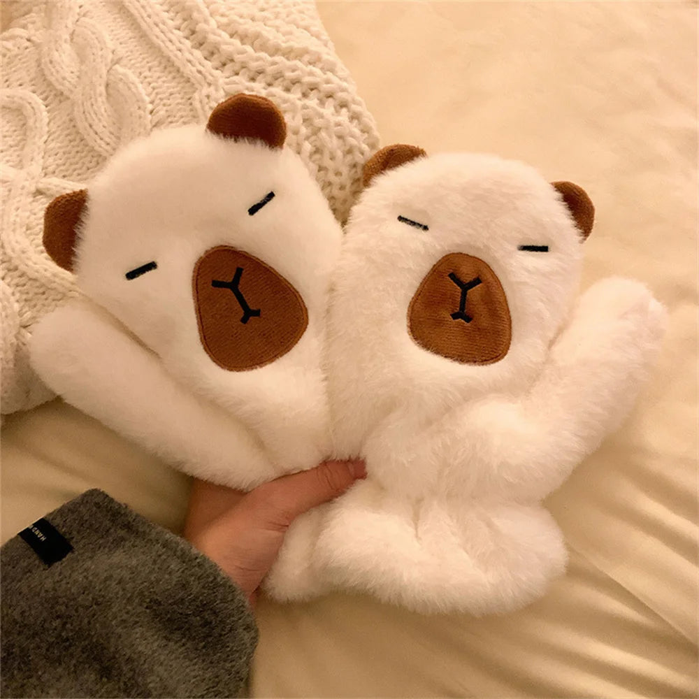 Women Girls Capybara Plush Gloves Fashion Cycling Neck Warmers Neck Scarf Windproof Mittens  Driving Running Accessories