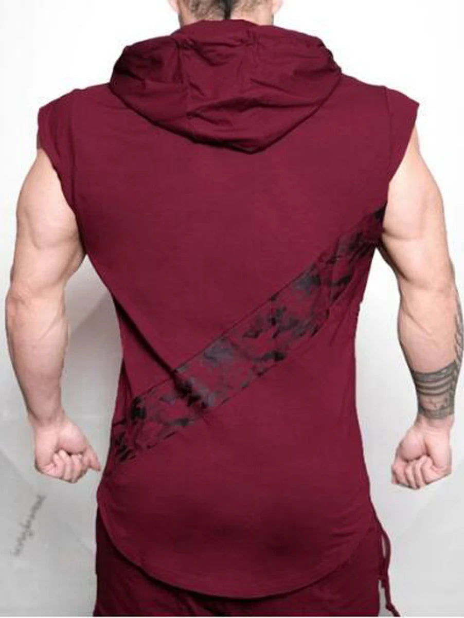 Men's leisure sports vest fitness show muscle men's sports leisure running training clothes sleeveless hooded vest outdoor stree