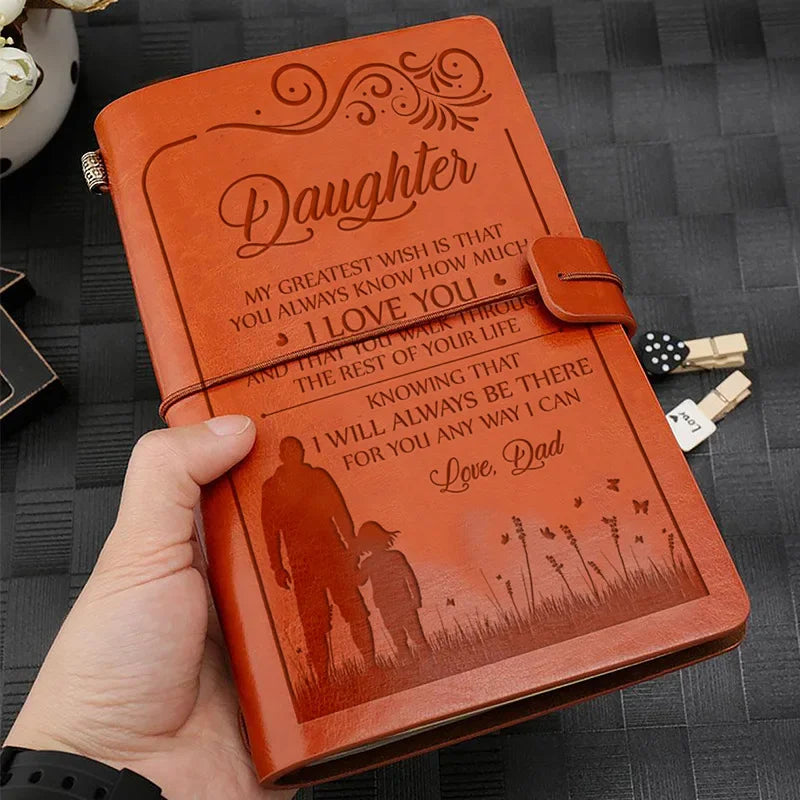 A6  Vintage Brown Craft Paper Notebook "To My Daughter Love Dad" Engraved Leather Journal Notebook Diary Gift 1pcs