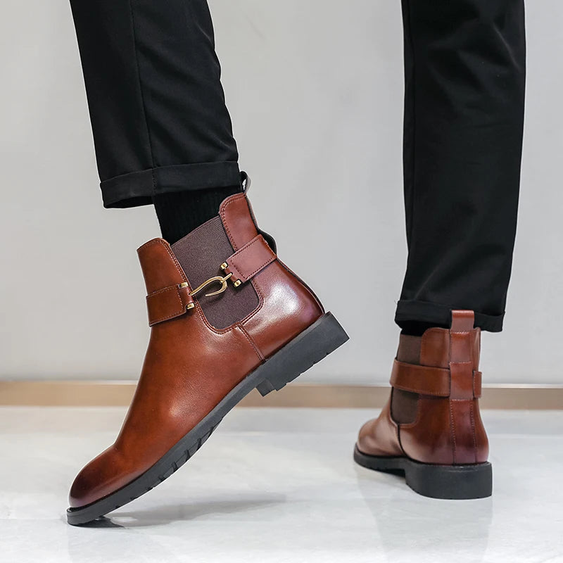 High Quality Oxford Men Shoes Leather Party Chelsea Dress Shoes Men Yuppie Formal Boots For Men Classic Brogue Social Shoe male