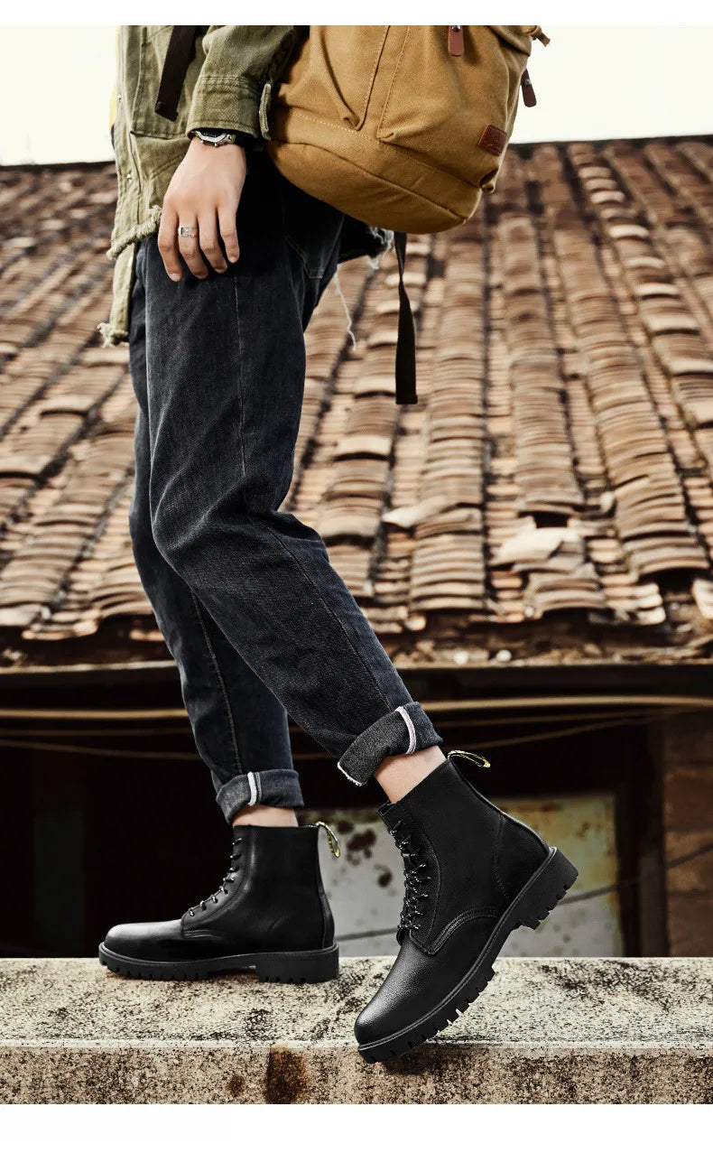 New Arrivals Brown Ankle Boots For Women Big Size 37-47 Lace-Up High Top Shoes Men's Boots Comfortable Flat Leather Boots Male