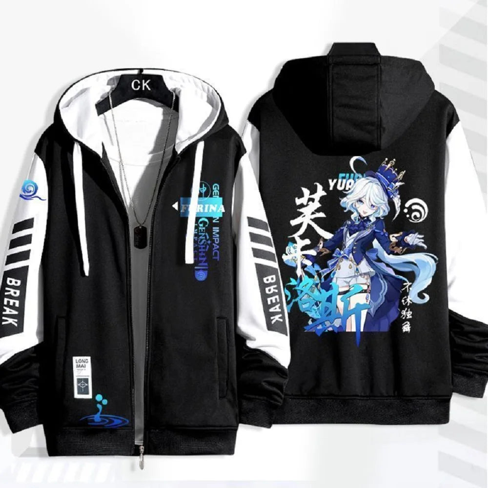 2024 Anime Genshin Impact Furina Plush Hooded Jacket – Cozy and Stylish Autumn/Winter Hoodie for Women, Boys, and Girls