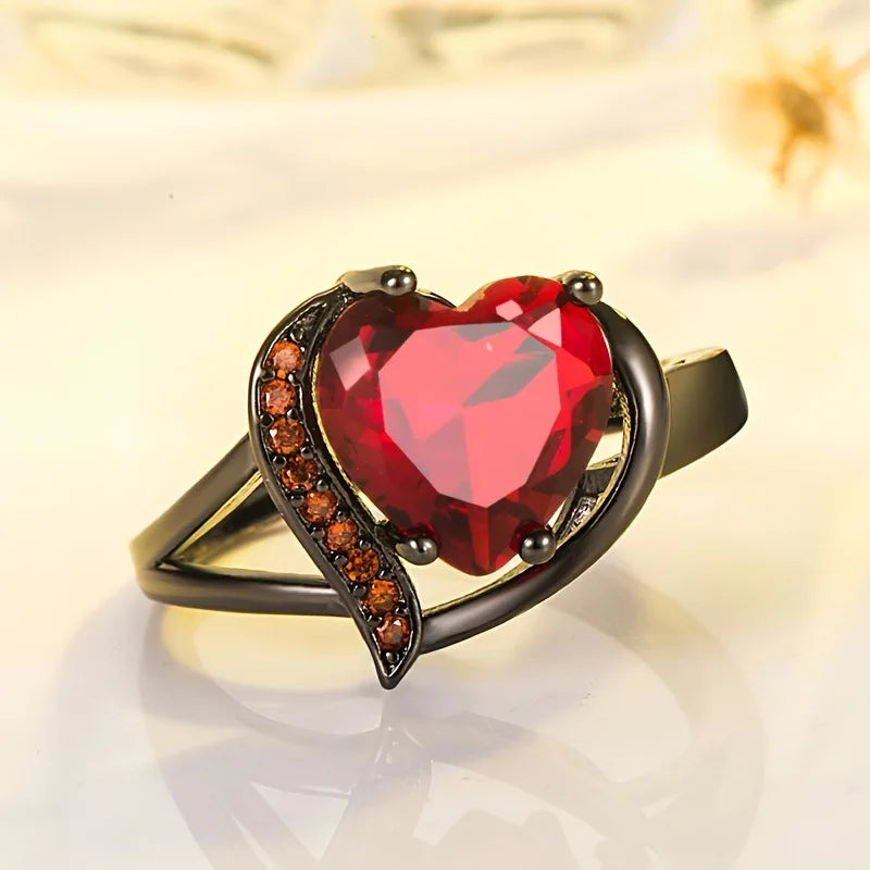 Celtic Dragon Couple Rings Set – Stainless Steel Men’s Ring & Red Zircon Heart Women’s Wedding Ring – Perfect Valentine’s Day Jewelry