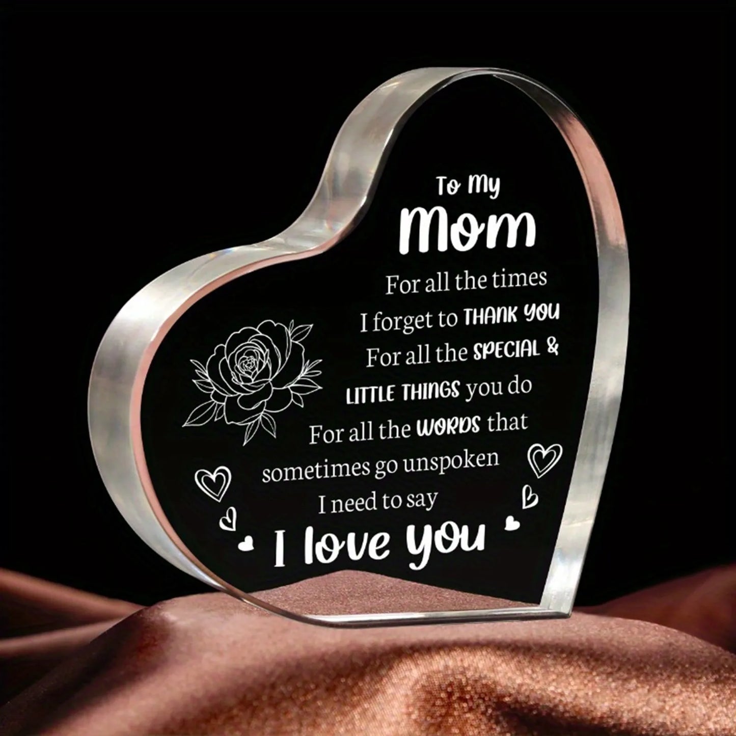 1PCS Mother's Day Gift Acrylic Sign Heart Plaque Personalized Gift For Mother Desktop Souvenir Decoration I Lover You Mom