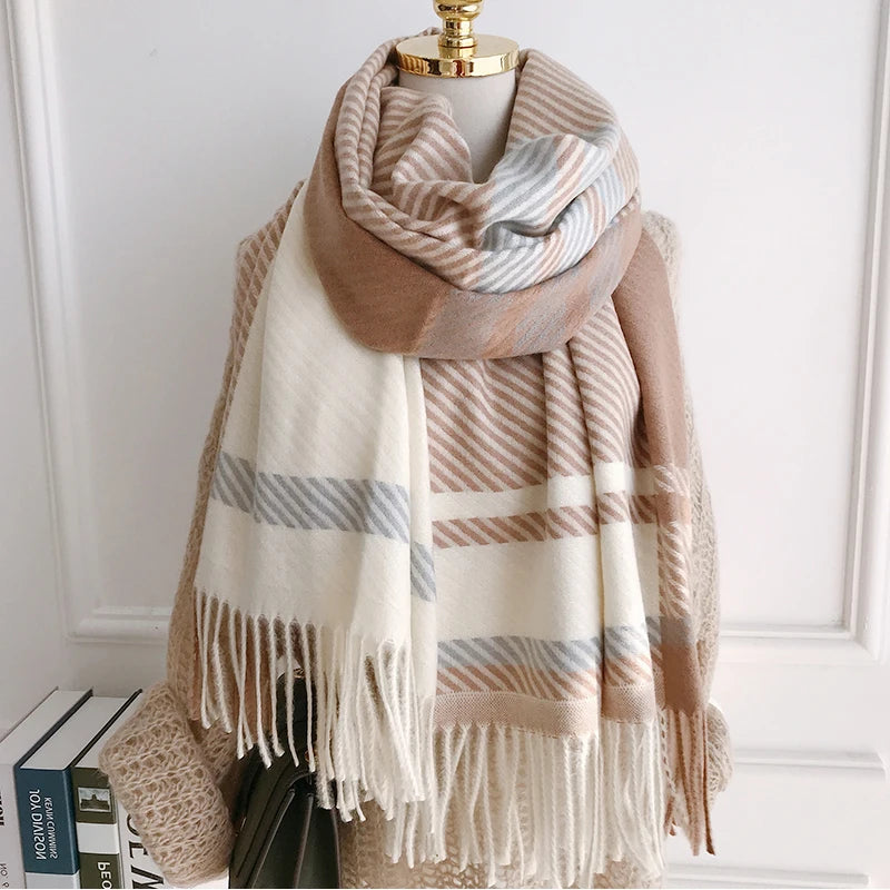 New 2025 Women Scarf Autumn Winter Vintage Preppy Style Plaid Wrap Scarve Pashmina Mujer Femme Foulard Bufanda Shawl Unisex Men