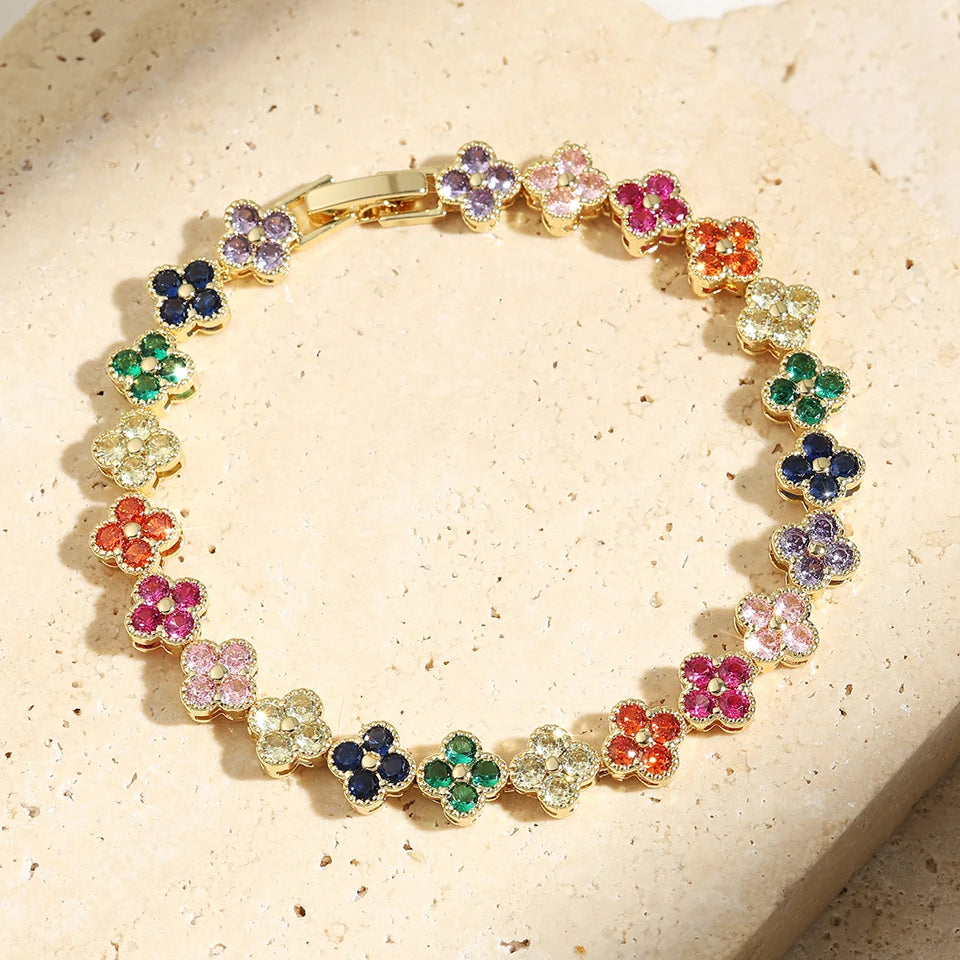 Yupsk Luxury Brass Colorful Random Zircon Flowers Bracelets for Women Exquisite Dopamine Buling CZ Jewelry Gifts
