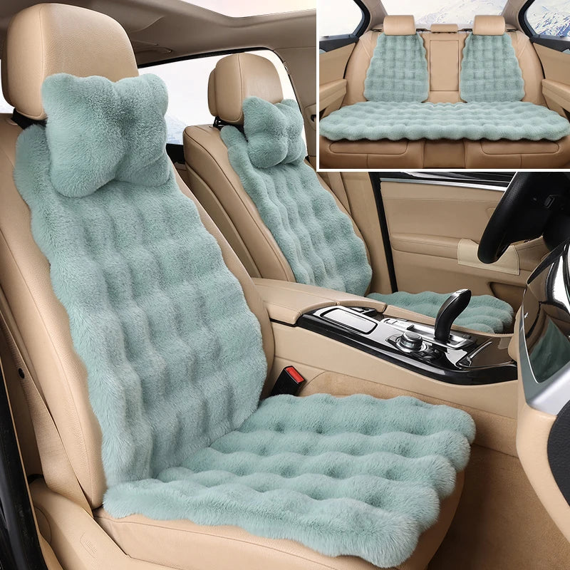 New Bubble Fleece Car Seat Cushion – Thickened Plush Seat Cover with Artificial Rabbit Fur, Anti-Slip Winter Car Seat Protector
