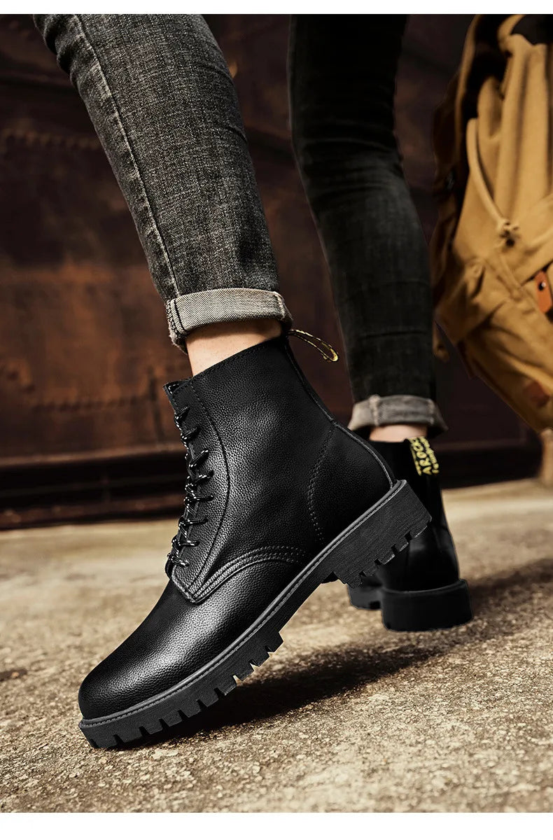 New Arrivals Brown Ankle Boots For Women Big Size 37-47 Lace-Up High Top Shoes Men's Boots Comfortable Flat Leather Boots Male
