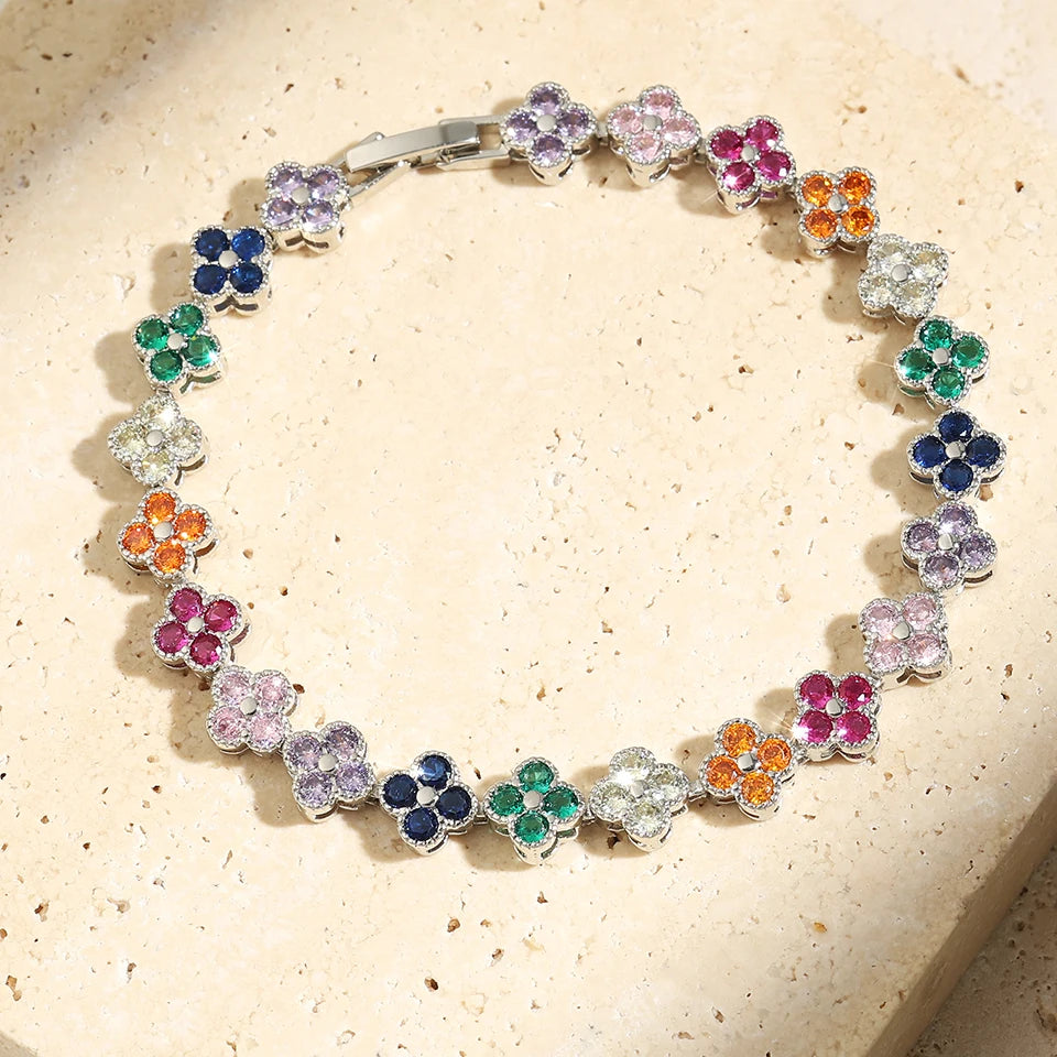 Yupsk Luxury Brass Colorful Random Zircon Flowers Bracelets for Women Exquisite Dopamine Buling CZ Jewelry Gifts