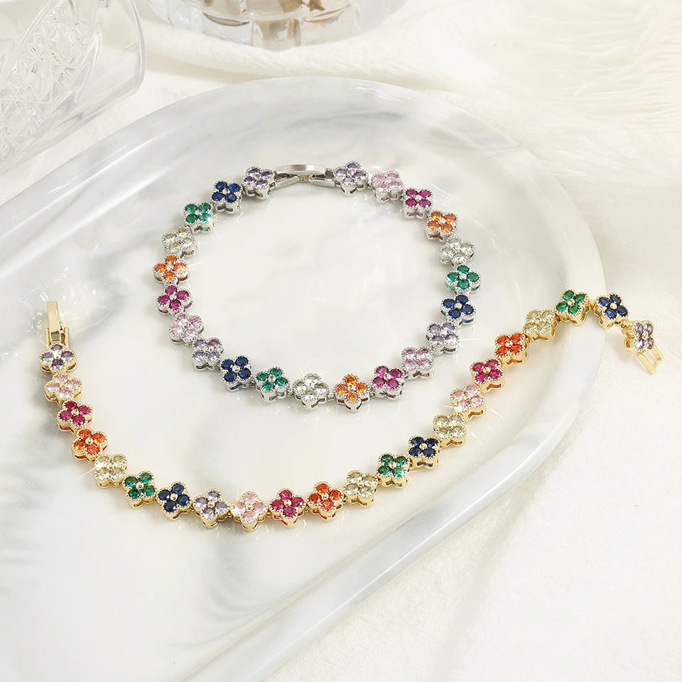 Yupsk Luxury Brass Colorful Random Zircon Flowers Bracelets for Women Exquisite Dopamine Buling CZ Jewelry Gifts