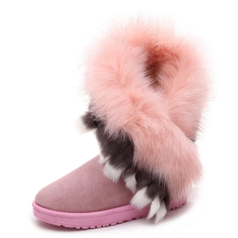 Women Winter Boots Snow Fur Boots Winter Warm Ankle Boots For Women Snow Shoes Style Round-toe Slip On Winter Boots Size 36-42