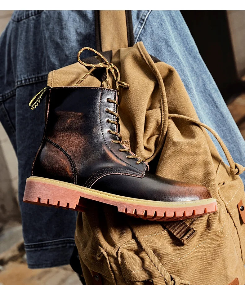 New Arrivals Brown Ankle Boots For Women Big Size 37-47 Lace-Up High Top Shoes Men's Boots Comfortable Flat Leather Boots Male
