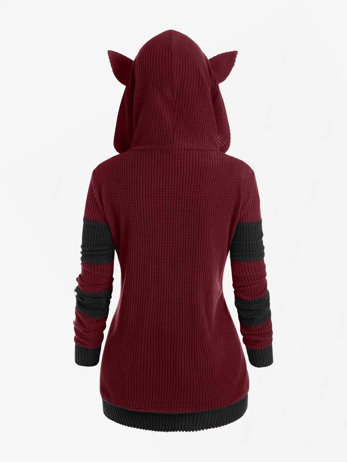 ROSEGAL Cute Fall,Winter Women Colorblock Jacket Cat Ear Ribbed Hooded Warm Long Sleeve Zipper Coat 4XL Outwear Tops New Arrival