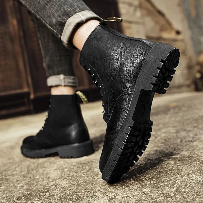 New Arrivals Brown Ankle Boots For Women Big Size 37-47 Lace-Up High Top Shoes Men's Boots Comfortable Flat Leather Boots Male