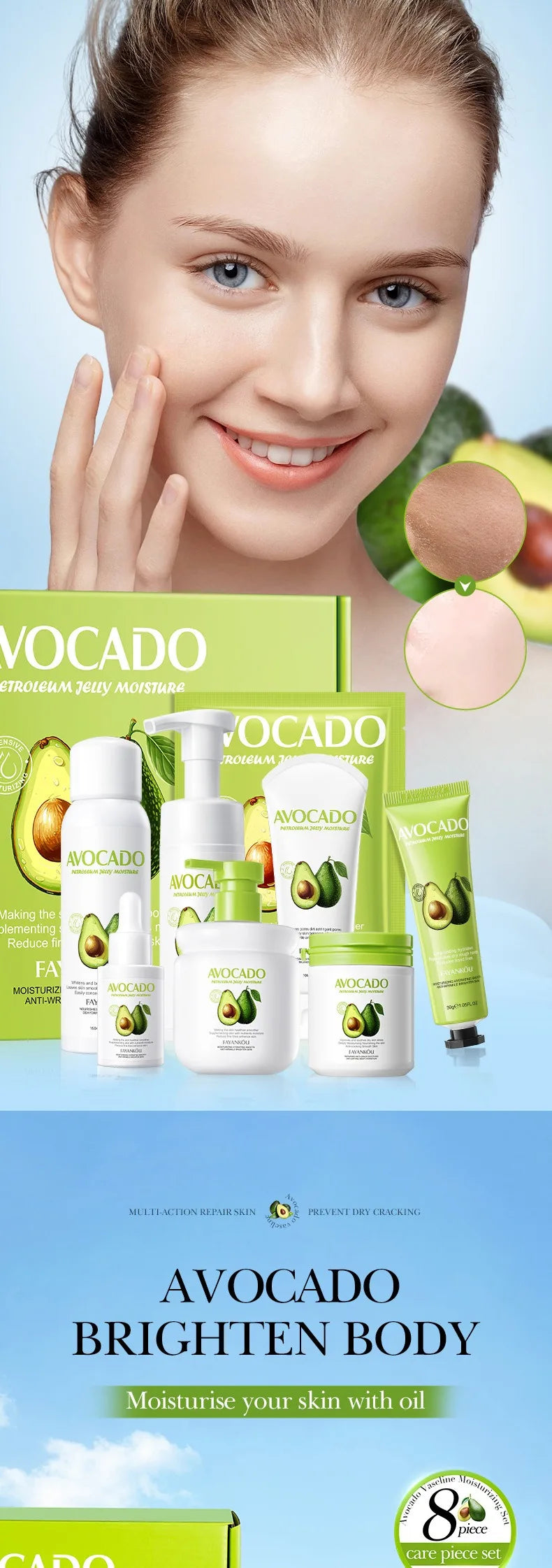 Avocado Skin Care Set Replenish your skin with nutrients Nourish your skin to reduce fine lines Hydrate and moisturize your skin