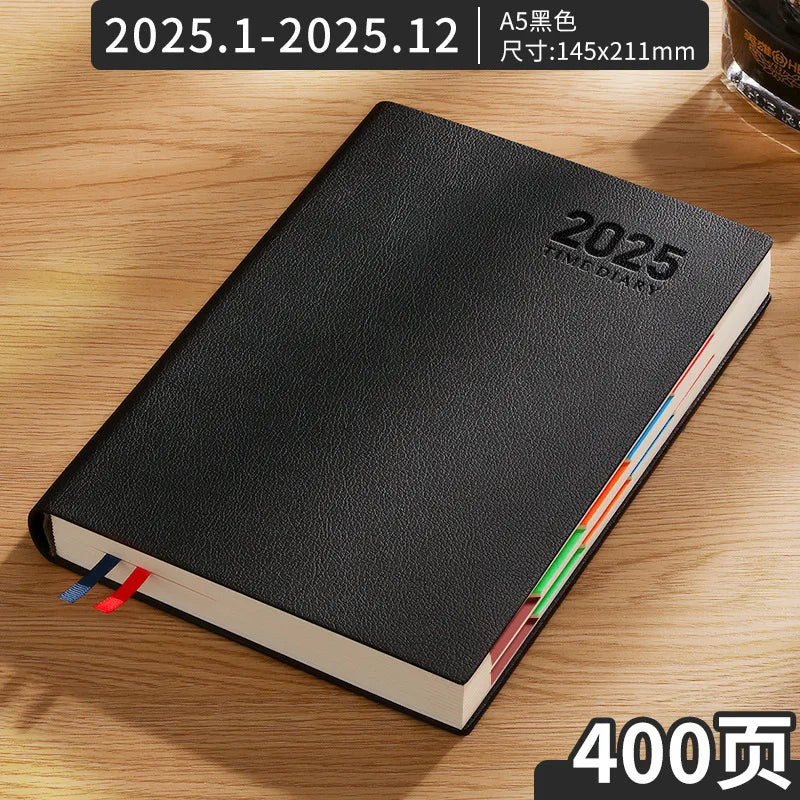 2025 Daily Planners A5 English Thicken 400 Page Schedule Notebook PU Leather Colorful Month Index Agenda Office School Supplies