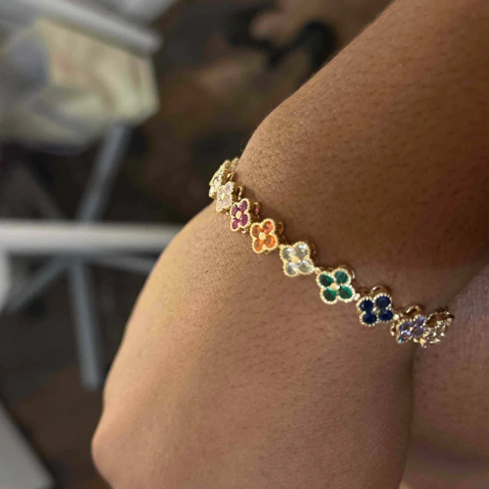 Yupsk Luxury Brass Colorful Random Zircon Flowers Bracelets for Women Exquisite Dopamine Buling CZ Jewelry Gifts
