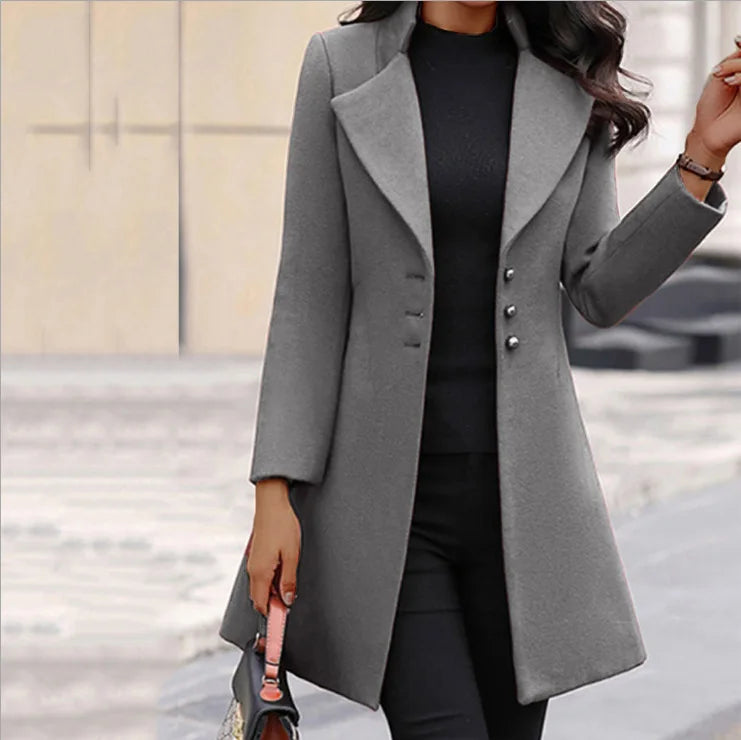 2025 Autumn Winter New Woolen Coat Women Yellow Black Stand Collar Single-breasted Outer Wear Korean Style Slim Jacket Plus Size