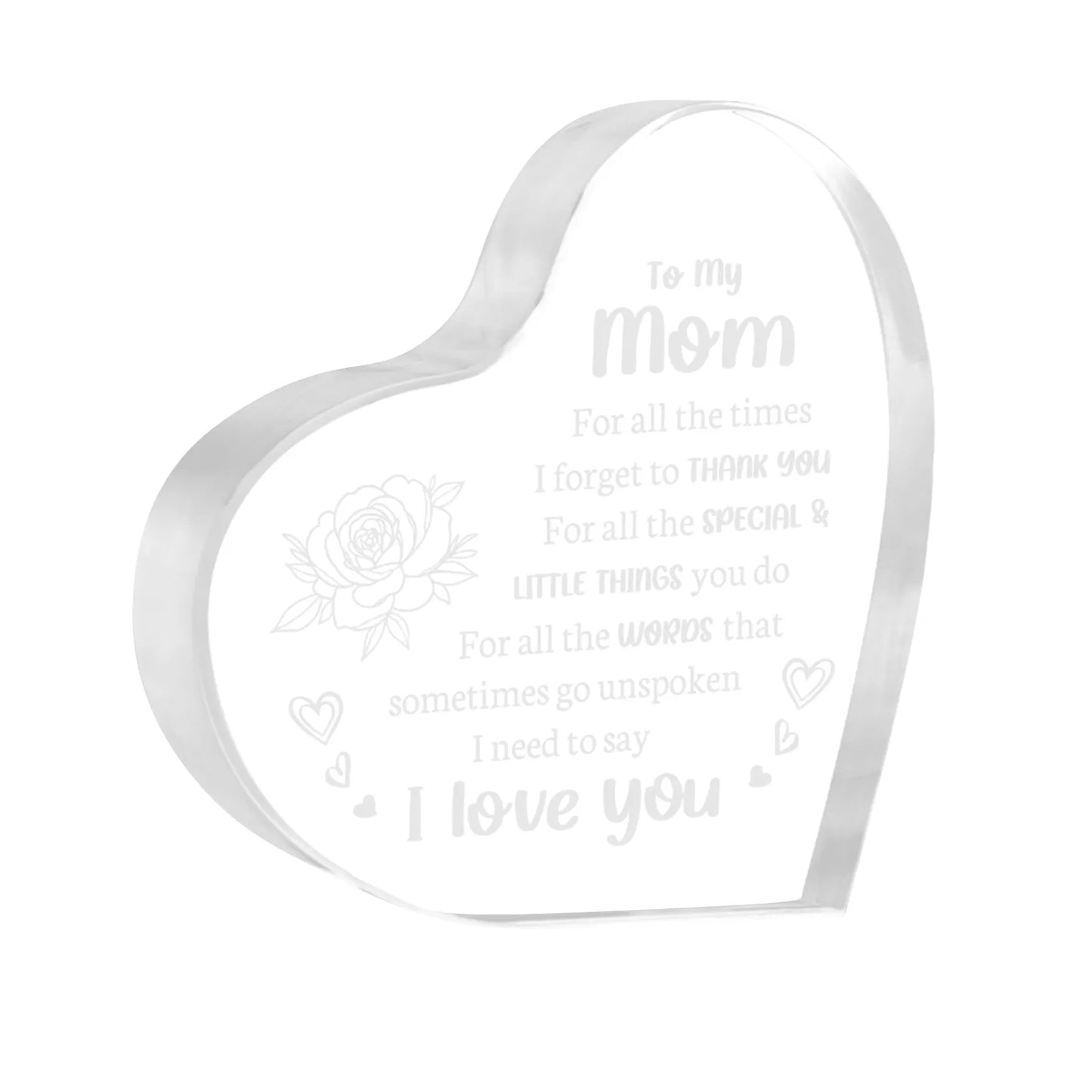 1PCS Mother's Day Gift Acrylic Sign Heart Plaque Personalized Gift For Mother Desktop Souvenir Decoration I Lover You Mom