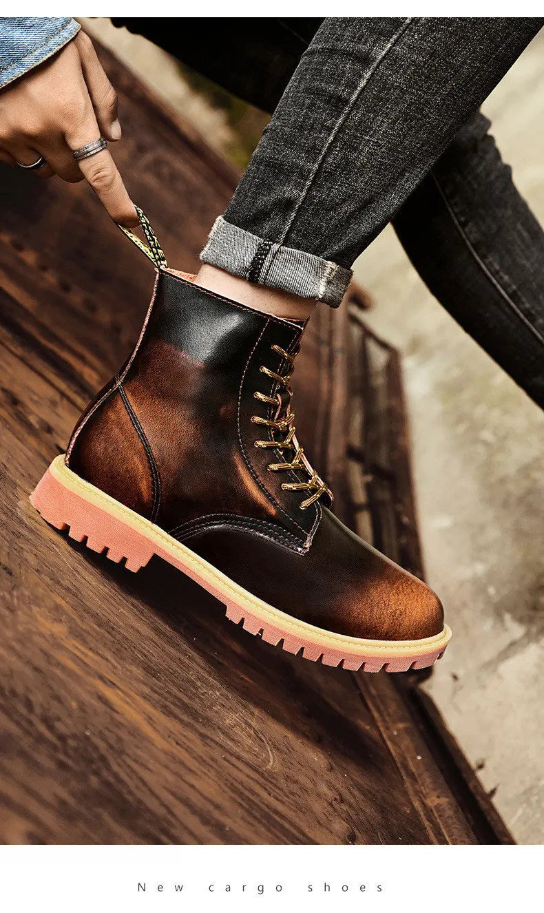 New Arrivals Brown Ankle Boots For Women Big Size 37-47 Lace-Up High Top Shoes Men's Boots Comfortable Flat Leather Boots Male