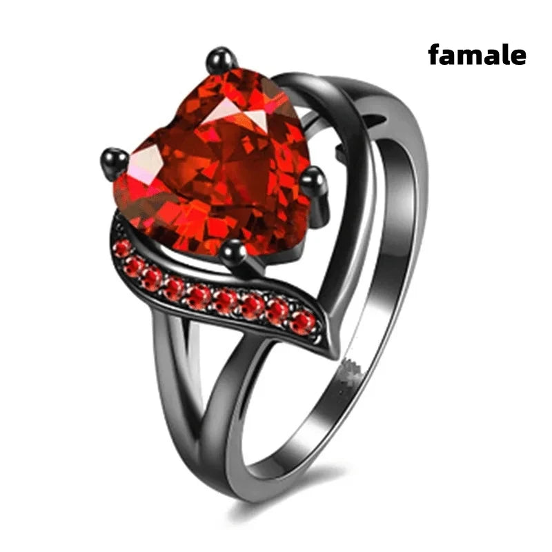Celtic Dragon Couple Rings Set – Stainless Steel Men’s Ring & Red Zircon Heart Women’s Wedding Ring – Perfect Valentine’s Day Jewelry