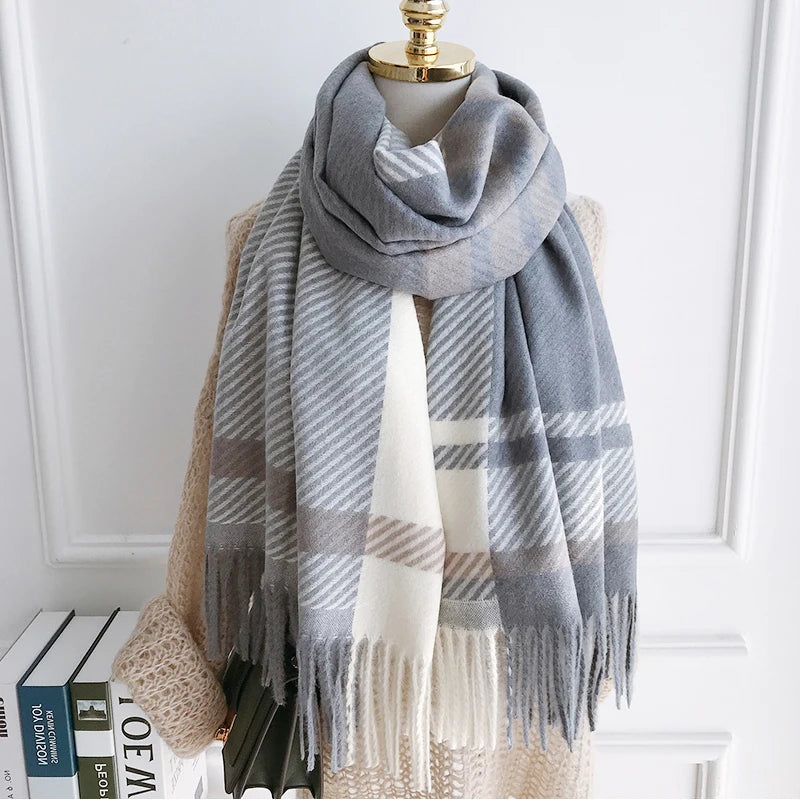 New 2025 Women Scarf Autumn Winter Vintage Preppy Style Plaid Wrap Scarve Pashmina Mujer Femme Foulard Bufanda Shawl Unisex Men