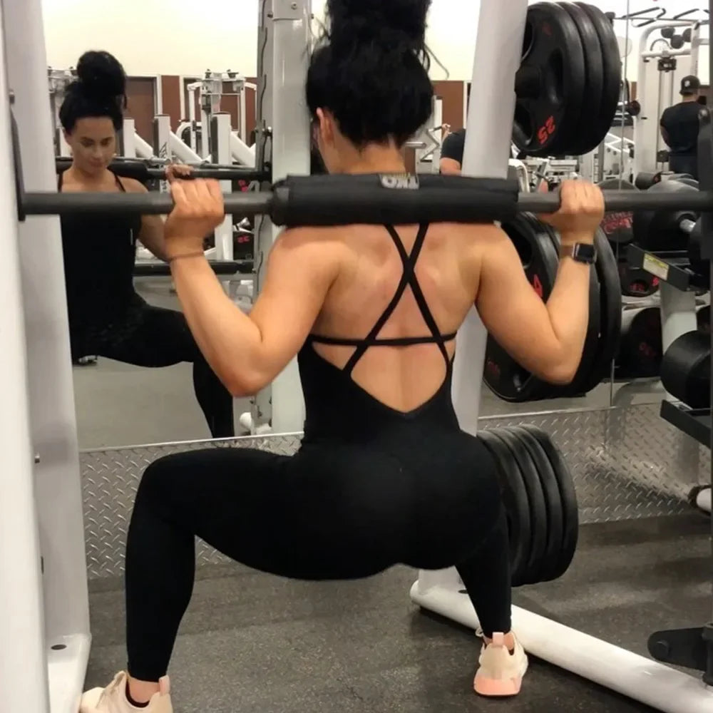 Seamless Yoga Jumpsuits Sports Fitness Backless Hip-lifting Running Jumpsuits Training Dance Dress Gym Workout Clothes for Women