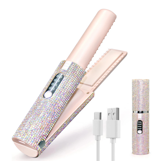 Portable Hair Straightener with Rhinestones β Stylish and Compact, Perfect for On-the-Go Hair Styling