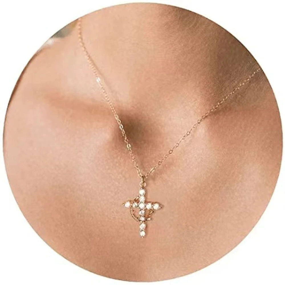 Rotatable Cross Crown Necklace