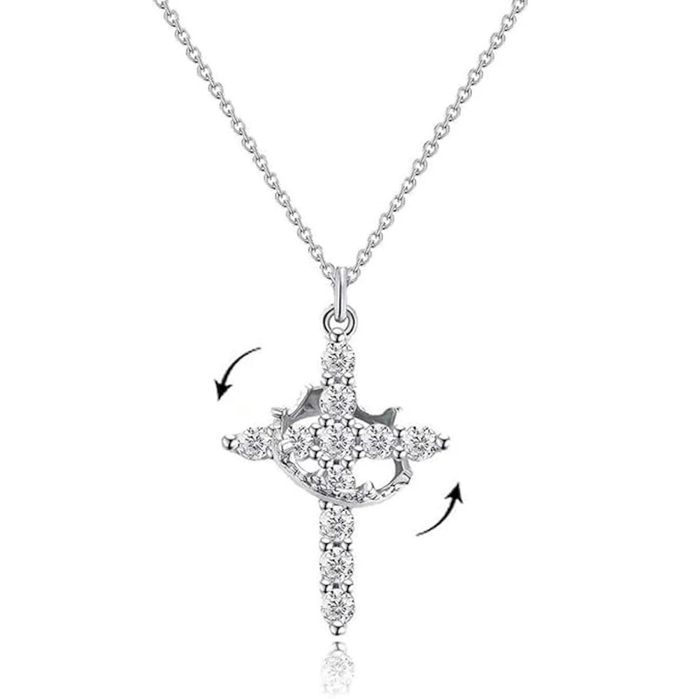 Rotatable Cross Crown Necklace