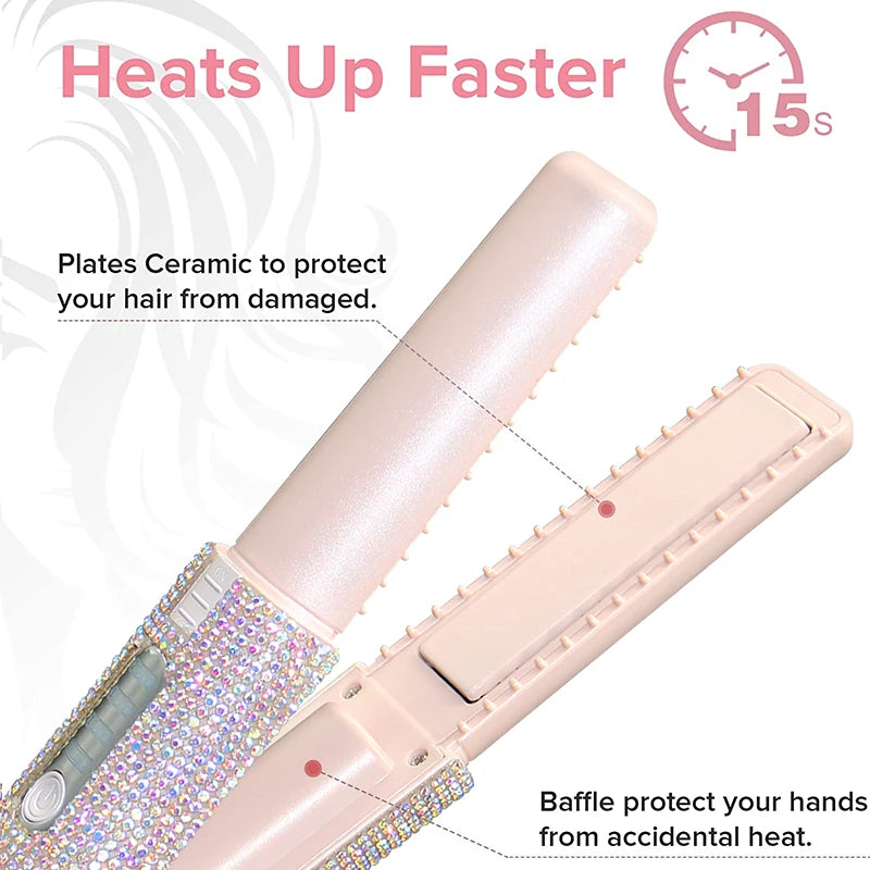 Portable Hair Straightener with Rhinestones – Stylish and Compact, Perfect for On-the-Go Hair Styling