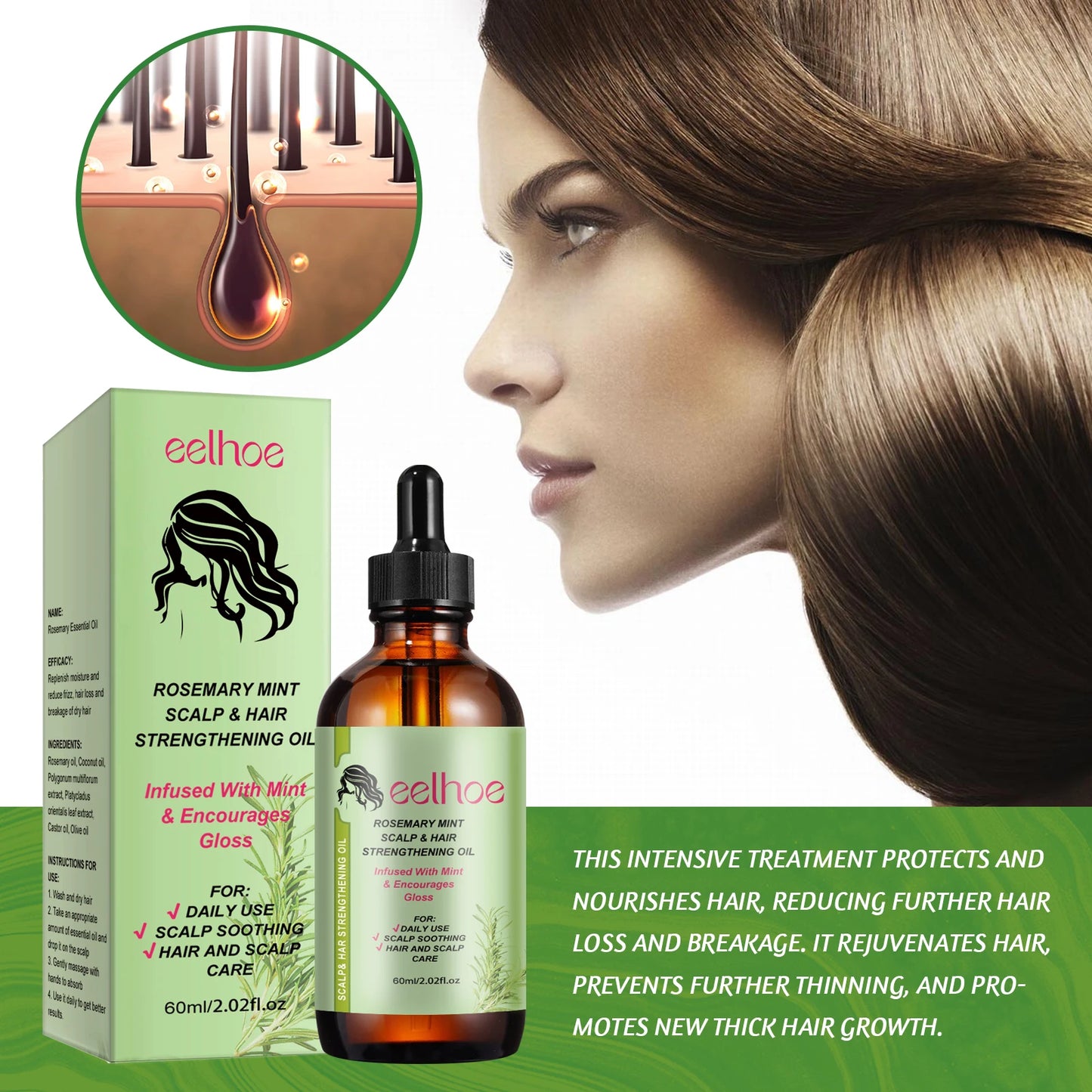 Rosemary Hair Care Products Promote Hair Growth Nourishing Saver Relieve Scalp Tension Mint Scalp Best Hair Oil With Brush