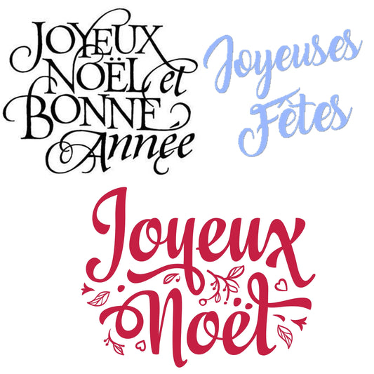 French Words 'Joyeuses Fêtes', 'Joyeux Noël', and 'Bonne Année' Metal Cutting Dies – Perfect for Greeting Card Making, Scrapbooking, and DIY Gifts, 2024 New